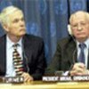 Turner (L) and Mikhail Gorbachev brief the press