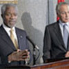 Kofi Annan (L) and Foreign Minister Aboul Gheit