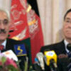 Amb. Kenzo Oshima (R) at press conference, Kabul