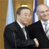 Ban Ki-moon and Israeli Prime Minister Ehud Olmert