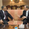 Ban Ki-moon (right) meets with Amre Moussa