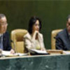 Ban Ki-moon (left) addresses GA on HIV/AIDS