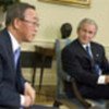 Ban Ki-moon ( left ) speaks to reporters