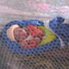 Child sleeping under bednet