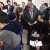 António Guterres talks with Iraqi refugees at a registration centre in Damascus