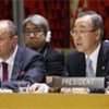 Secretary-General Ban Ki-moon (right) addresses special high-level meeting of the Economic and Social Council