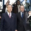 Secretary-General Ban Ki-moon (left) visiting the IOC headquarters in Switzerland in January