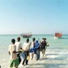 People hoping to make Gulf of Aden crossing queue to board vessel off Somalia's coast