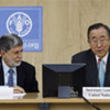 Secretary General Ban Ki-Moon (right) addresses a meeting on food security in Haiti