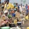 Displaced people on the grounds of a school in the Rutshuru area, North Kivu province