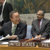 Secretary-General Ban Ki-moon and US Secretary of State Condoleezza Rice at Council meeting