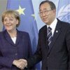 Secretary General Ban Ki-Moon and Chancellor Angela Merkel at joint press conference