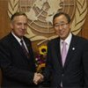 Nicolas Michel, médiateur entre la Guinée équatoriale et le Gabon, avec le Secrétaire général de l'ONU Ban Ki-moon (à droite).