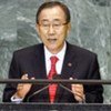 Le Secrétaire général de l'ONU Ban Ki-moon prononce son discours devant l'Assemblée générale de l'ONU.