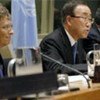 Secretary-General Ban Ki-moon (C), Bill Gates (L), and Gordon Brown