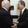 Secretary-General Ban Ki-Moon (right) with Representative Tom Lantos (file photo)