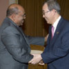 Secretary-General Ban Ki-moon (right) with President Omar Hasan Ahmad al-Bashir of Sudan in 30 January 2008 photo