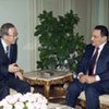 Secretary-General Ban Ki-moon (left) holds a meeting with President Hosni Mubarak of Egypt