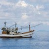 A fishing boat moored off Thai islands in the Andaman Sea, where Rohingya boat people were reportedly stopped