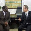 Secretary-General Ban Ki-moon (right) holds a bilateral meeting with Morgan Tsvangirai of Zimbabwe (file photo)