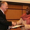 African Union Commissioner for Social Affairs Bience Gawanas and UNODC Executive Director Antonio Maria Costa
