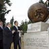 Secretary-General Ban Ki-moon (right) unveils a climate change monument on the campus of the University of Malta