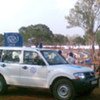 International Organization for Migration staff erect shelters at a Vavuniya camp in Sri Lanka for internally displaced people