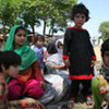 Displaced people shortly after reaching Jalala camp in North West Frontier Province, Pakistan