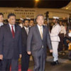 Secretary-General Ban Ki-moon (centre) inspects honour guard on arrival in Sri Lanka on 22 May 2009