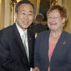 Secretary-General Ban Ki-moon (left) meets with Tarja Halonen, President of Finland
