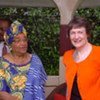 UNDP Administrator Helen Clark (right) meets with Ellen Johnson-Sirleaf of Liberia