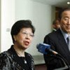 WHO chief Margaret Chan and Secretary-General Ban Ki-moon (right) at media briefing