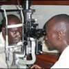 A patient's eyes being tested at a research centre set up in Liberia for the clinical trial of a new drug for river blindness