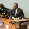 Former Liberian president Charles Taylor (right) on trial for war crimes