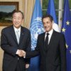 Secretary-General Ban Ki-moon (left) with President Nicolas Sarkozy of France