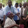 High Commissioner Guterres talks to a disabled refugee leader in Hagadera camp, Dadaab