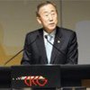 Le Secrétaire général Ban Ki-moon devant la Conférence sur le climat à Genève (septembre 2009).