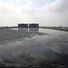 Des ordures flottant sur l'eau au large de la ville de Gaza.