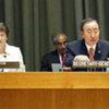 Secretary-General Ban Ki-moon and UNDP Admistrator Helen Clark at the launch of “UN Ideas that Changed the World”