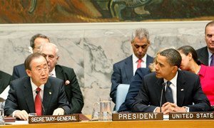 Le Secrétaire général Ban Ki-moon et le Président des Etats-Unis Barack Obama au Conseil de sécurité.
