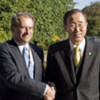 Secretary-General Ban Ki-moon (right) meets with Speaker of the Parliament of Sweden Per Westerberg