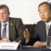 Secretary-General Ban Ki-moon (right) and Lars Løkke Rasmussen, Prime Minister of Denmark at press conference