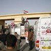 Aid convoy entering Gaza from Egypt at the Rafah border crossing.