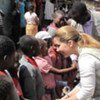 Princess Haya Al Hussein with children at a school in Mathare, Nairobi