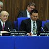 IAEA Director General Yukiya Amano (left)  delivering opening remarks to the Board of Governors