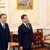 Secretary-General Ban Ki-moon (left) meeting with Russian Federation President Dmitry Medvedev at the Kremlin in Moscow