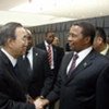 Secretary-General Ban Ki-moon (left) with President Jakaya Mrisho Kikwete of Tanzania in April 2010