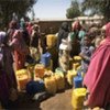 Somali refugees queue for water in Kebribeyah camp.