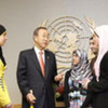 Secretary-General Ban Ki-moon with students from UNRWA school