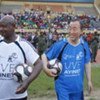 Secretary-General Ban Ki-moon and President Museveni of Uganda play football as part of War Victims Day